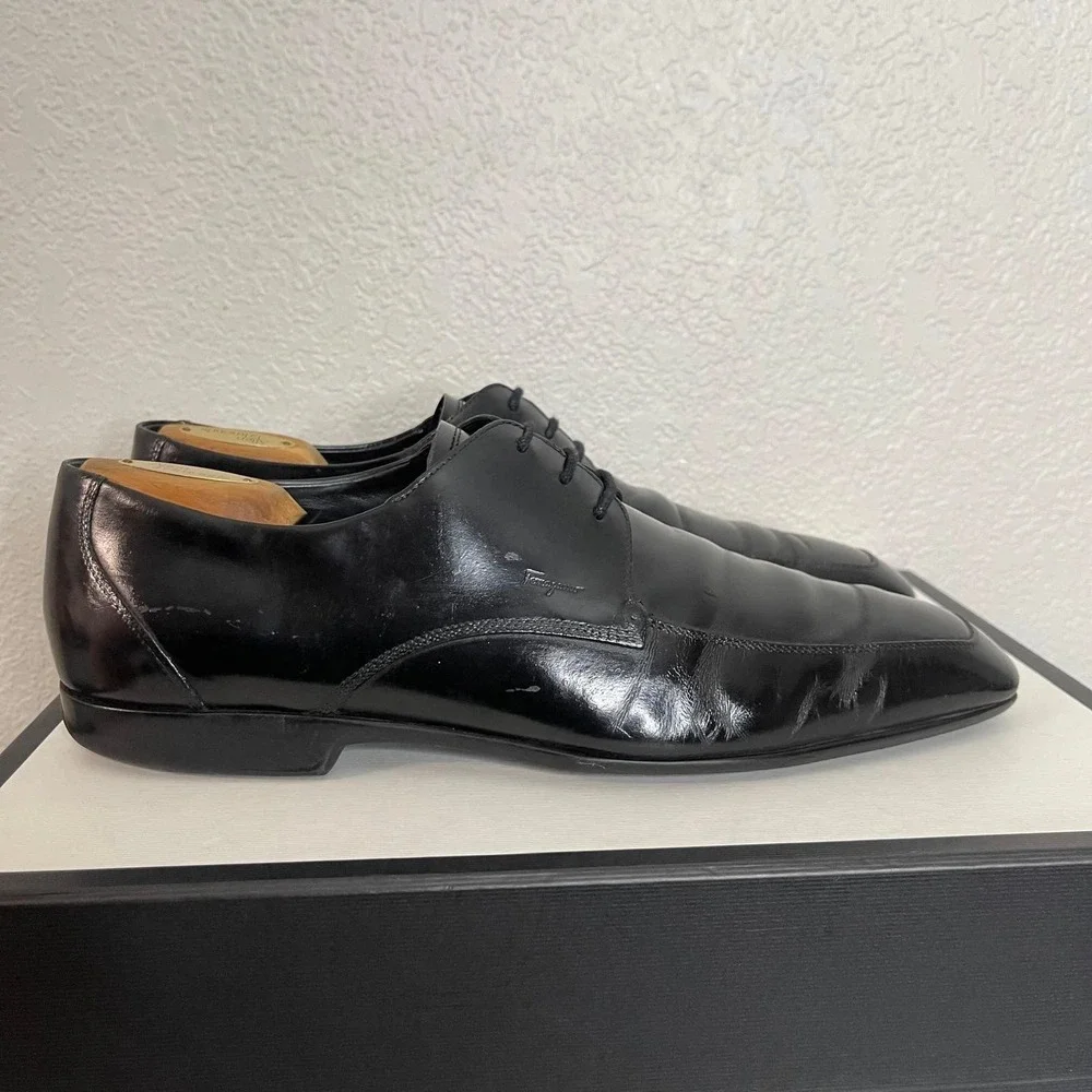 Salvatore Ferragamo Black Leather Oxford Dress‎ Shoes Lace up Men's 10.5 D